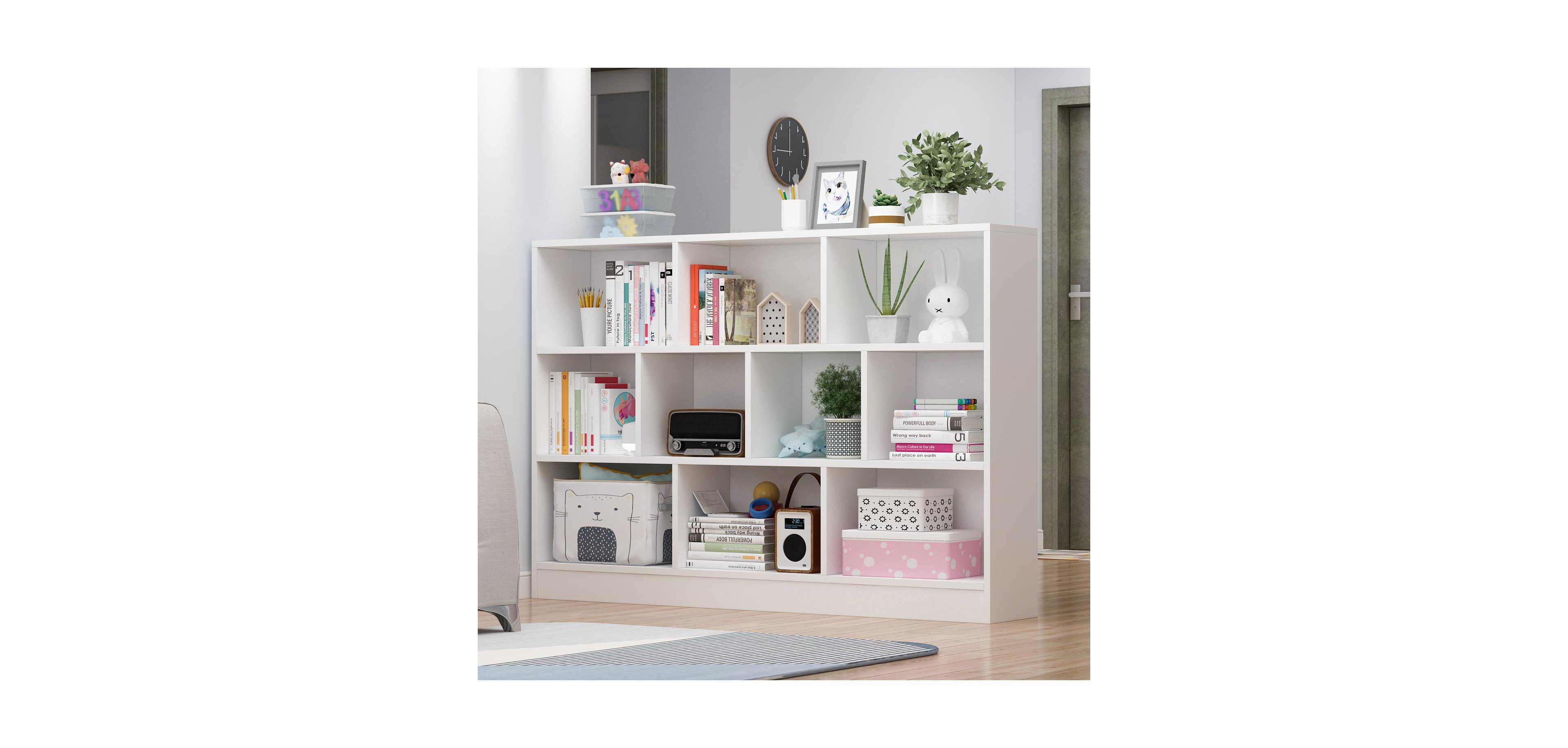 White Wood 10-Shelf Freestanding Standard Bookcase