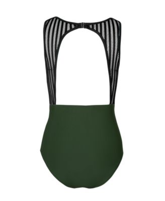 Women's Tummy Control High Neck Cutout Back Hook Mesh One Piece Swimsuit