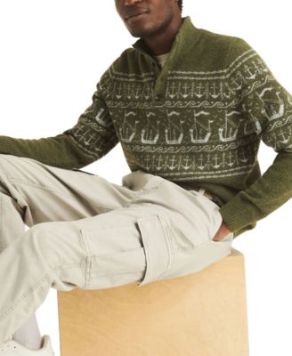 Men's Fairisle Button Up Mock Neck Sweater