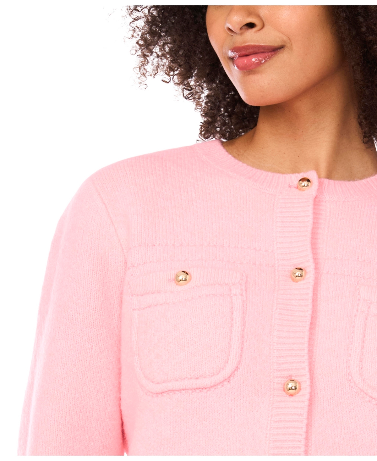 Cece Women's Long Sleeve Patch Pockets Cardigan In Pink