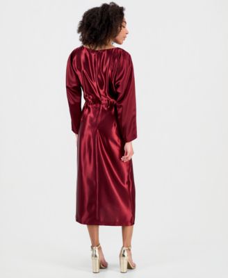 Women's Ruched Dolman-Sleeve Boat-Neck Midi Dress