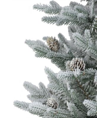 Puleo Pre-Lit Flocked Table Top Artificial Christmas Tree with 35 Lights in Metal Pot, 2'