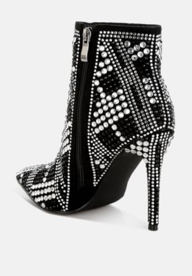 Womens Urbanite Rhinestones Studded Stiletto Heel Boots
