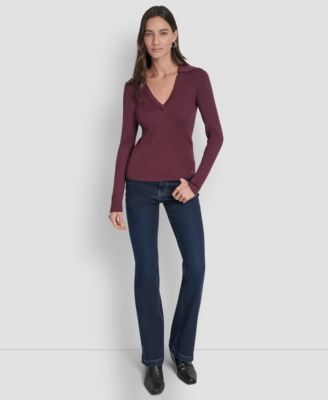 Petite Ribbed Johnny-Collar Sweater