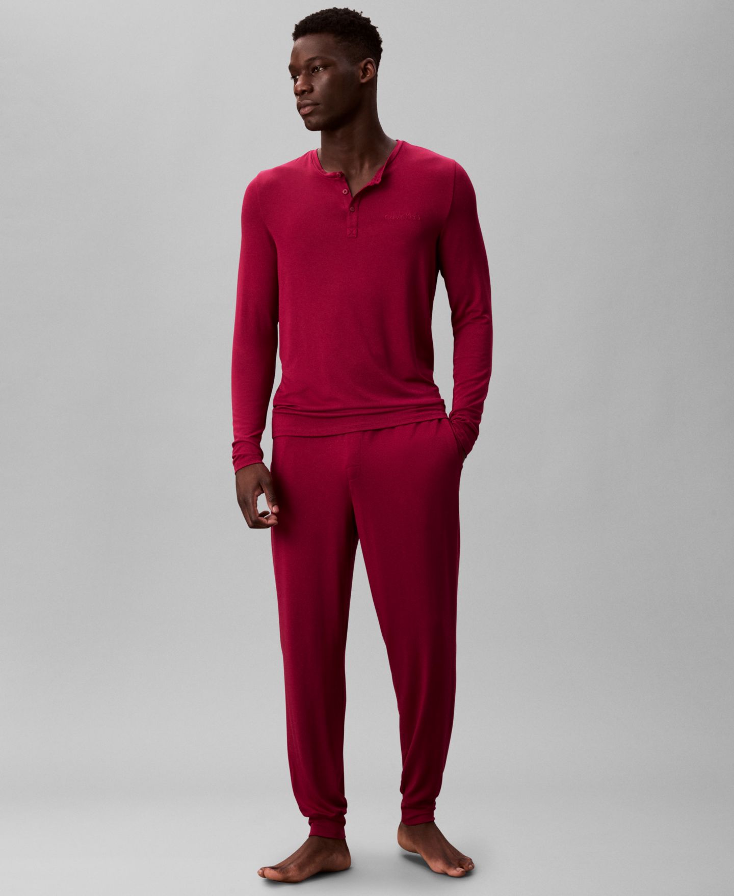 Пижамный топ для мужчин, с планкой на пуговицах — Calvin Klein, цвет: Свекольный красный — фото 2
