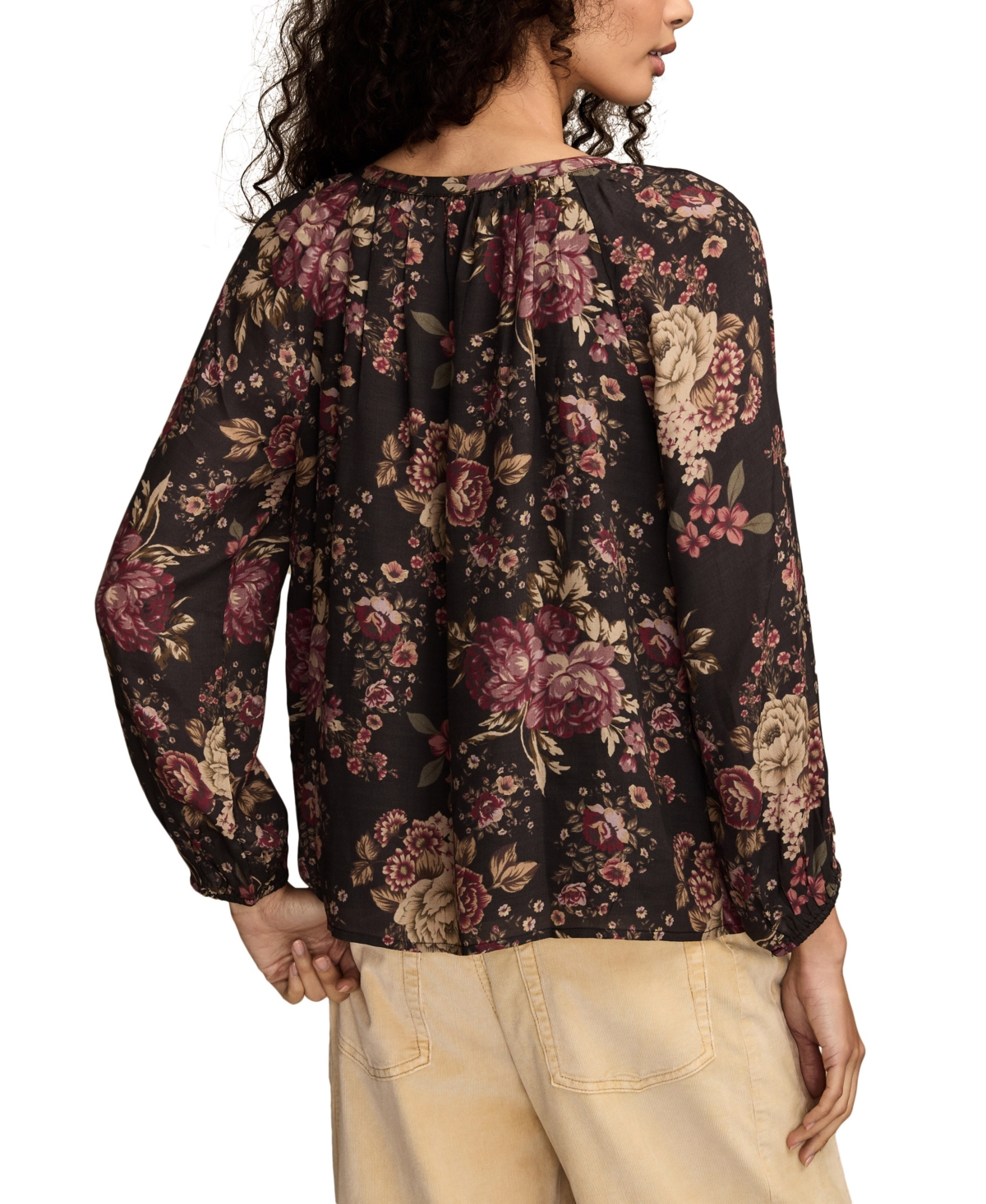 Lucky Brand Women's Embroidered Peasant Long Sleeve Top