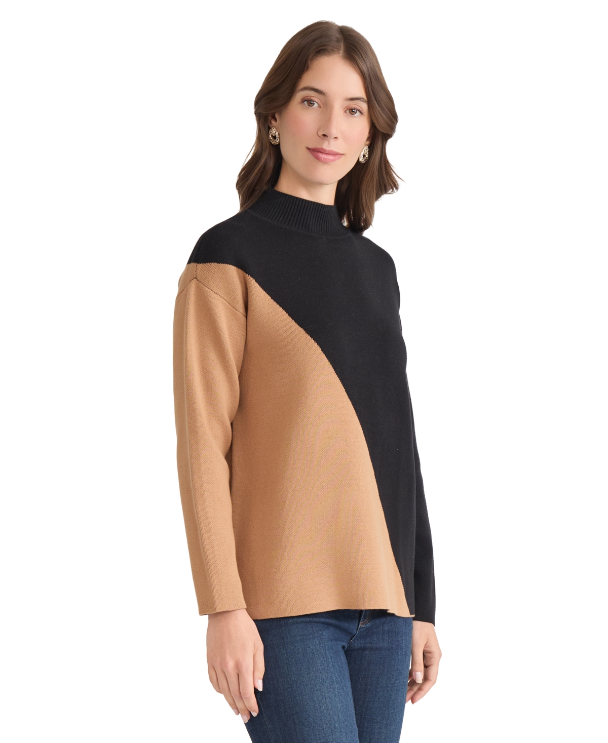 Jones New York Coloblock Mock Neck Sweater