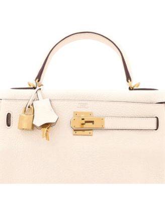 Pre-Owned Hermes Kelly 28 Handbag Light Clemence with Gold Hardware