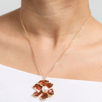 Gold-Tone Floral Pendant Necklace with Pearl Detail