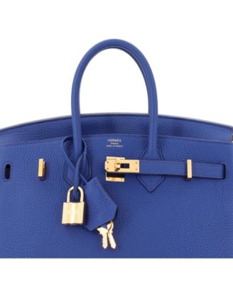 Pre-Owned Hermes Birkin 25 Handbag Blue Togo with Gold Hardware