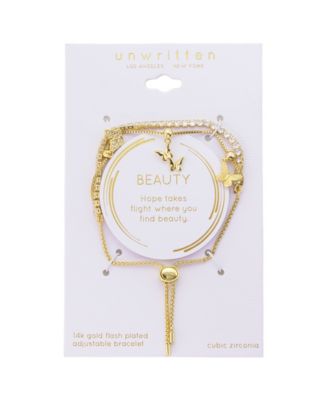 Cubic Zirconia Butterfly Charm Bolo Bracelet