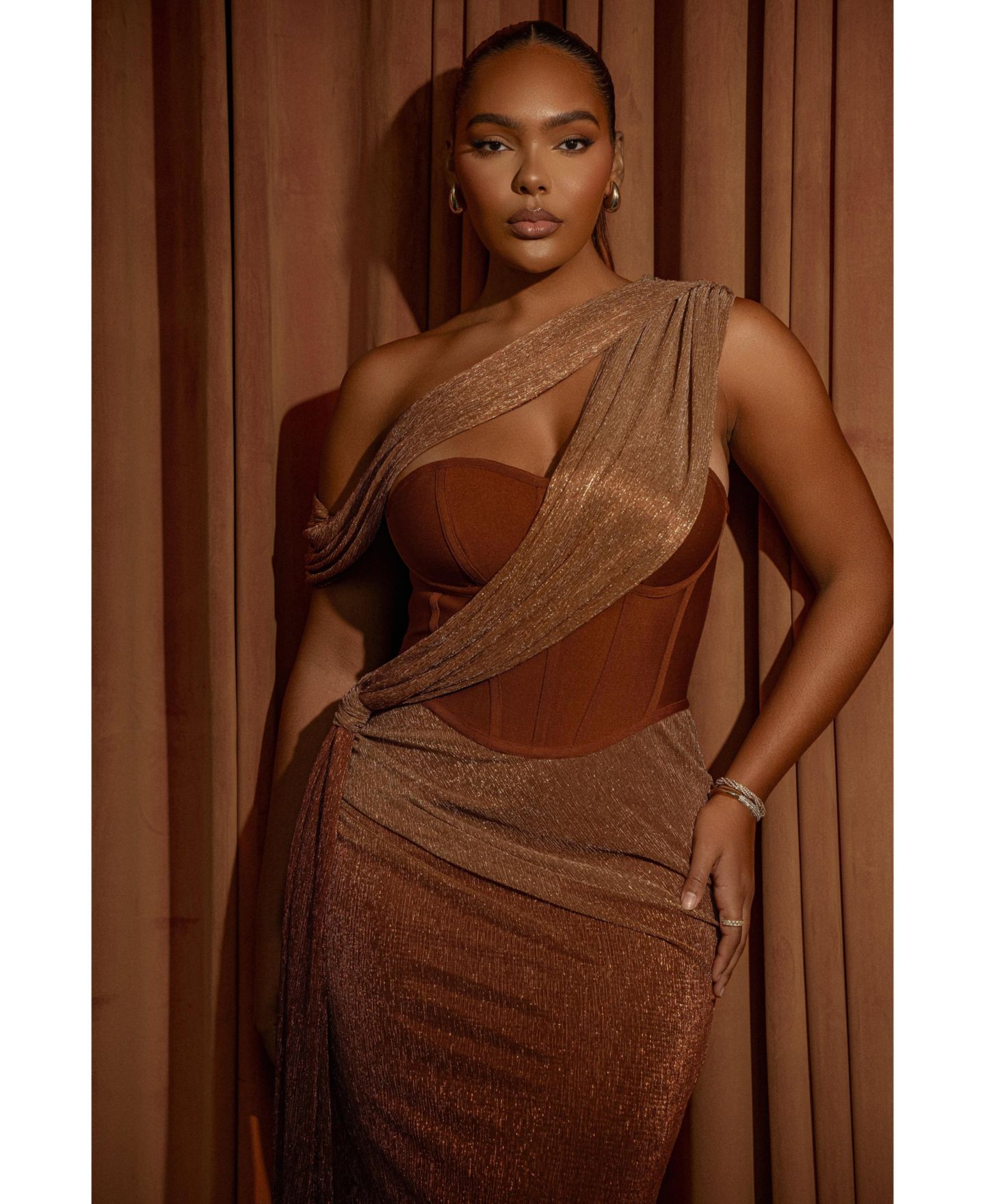 Женское платье JLUXLABEL Celestina Draped Maxi, цвет: Золотой — фото 5