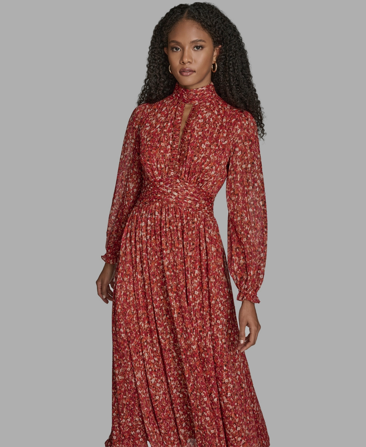 Bcbg Women's High Neck Keyhole Midi Dress In Red