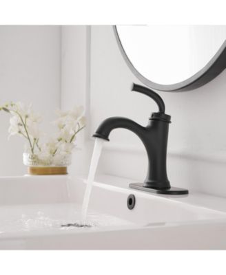 Single Handle Bathroom Faucet For One Hole with 3 Holes Deck Plate and Metal Drain In Matte Black