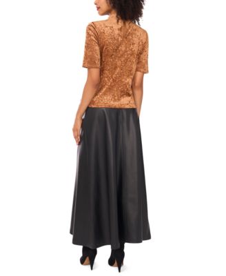 Women's Velvet Mock-Neck Short-Sleeve Top