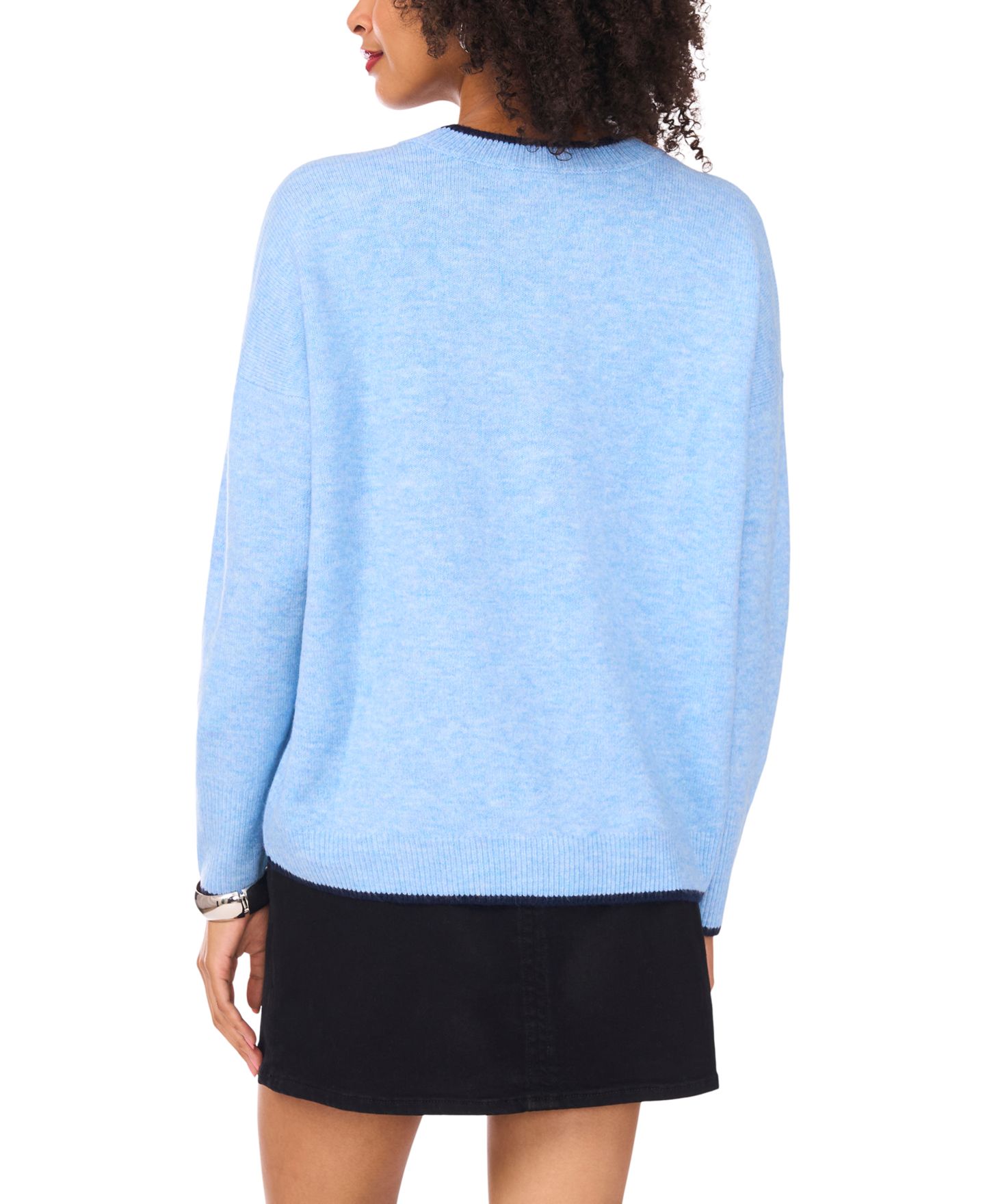 Женский свитер Vince Camuto Tipped Crewneck, цвет: Синий меланжевый / Тёмно-синий — фото 2