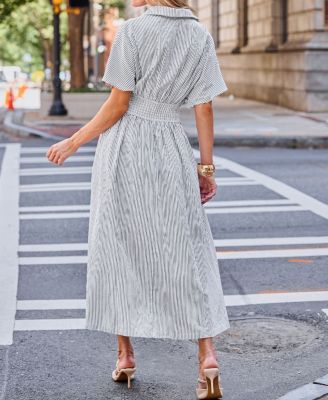 Women's Striped Button Down Shirt Beach Dress