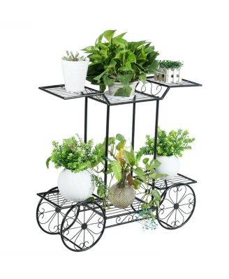 6-Tier Garden Cart Stand Flower Rack Display Decor Flower Pot Plant Holder