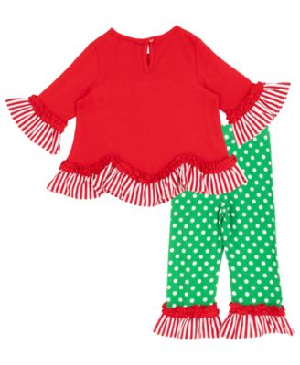 Baby Girl Holiday Tree Applique Top and Polka Dot Leggings, 2-Piece Set