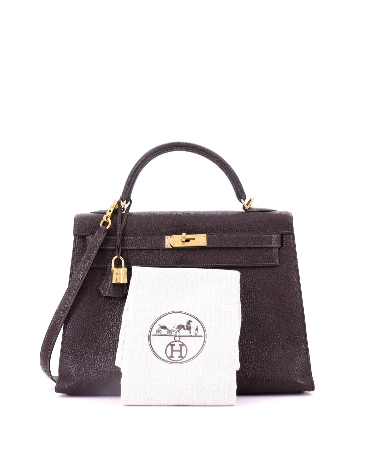 Pre-Owned Hermes Kelly 32 Handbag Brown Chevre de Coromandel with Gold Hardware