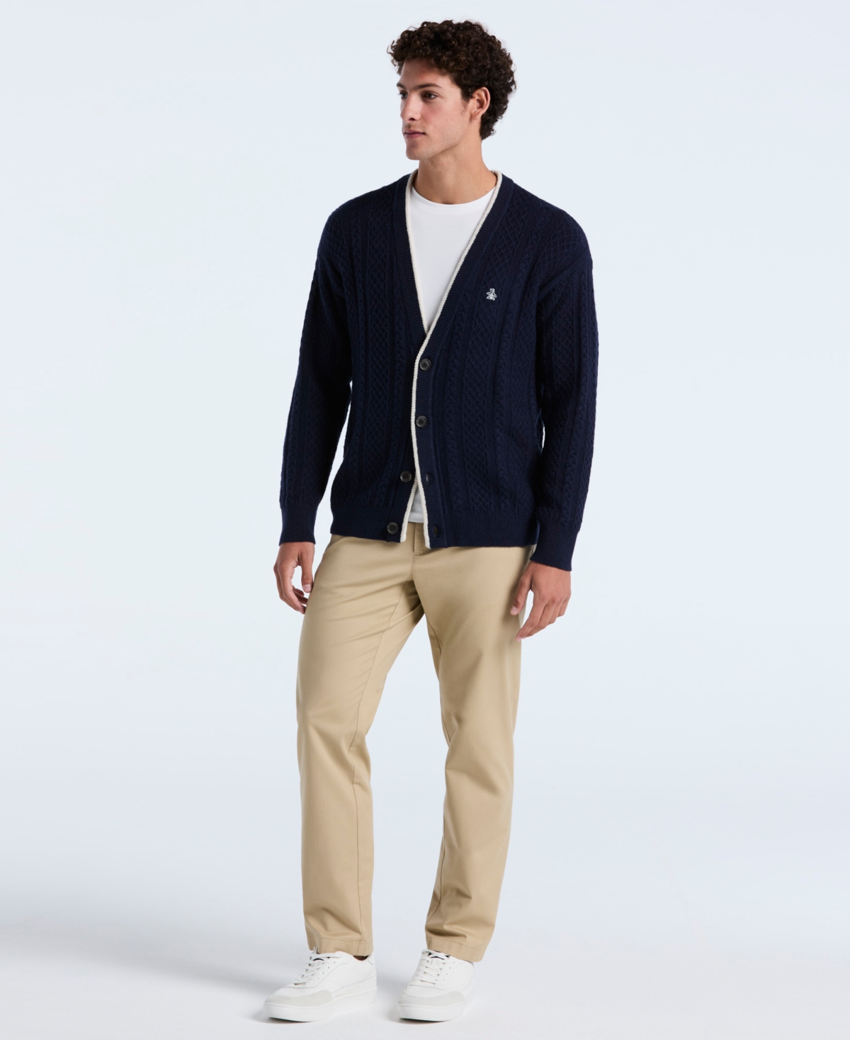 Original Penguin Men's Cable Long Sleeve Cardigan In Blue