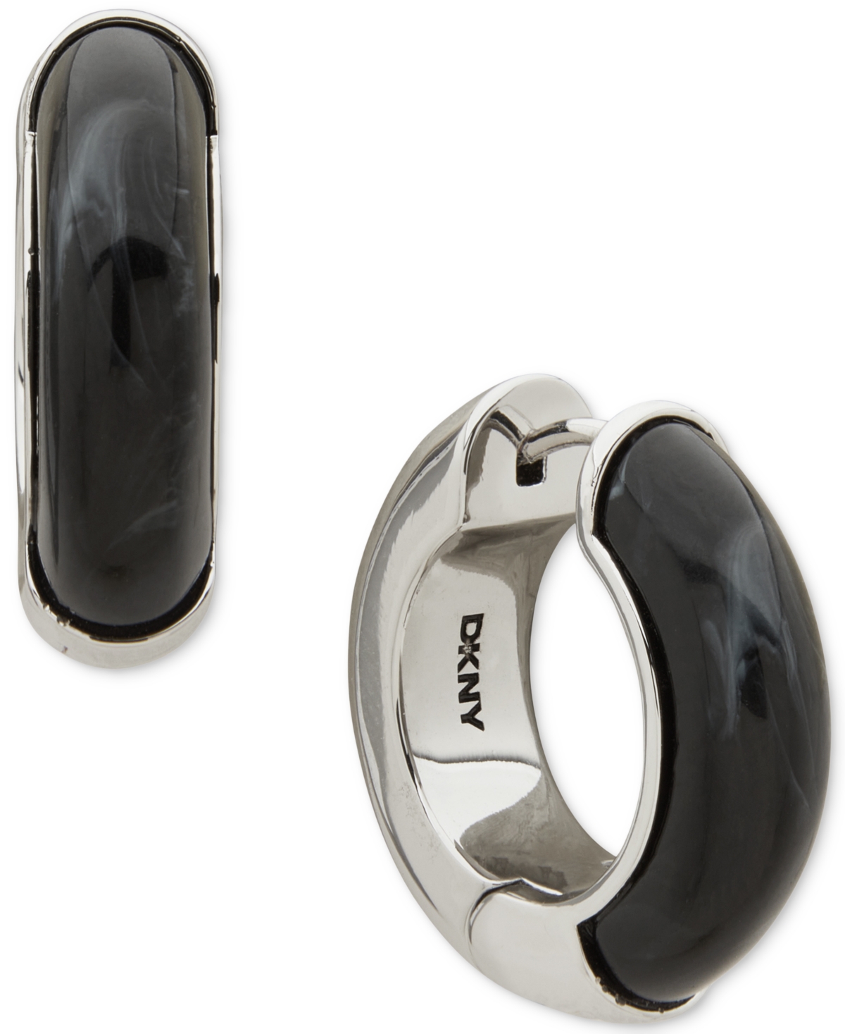 Dkny Half Resin Jet Hoop Earrings In Black
