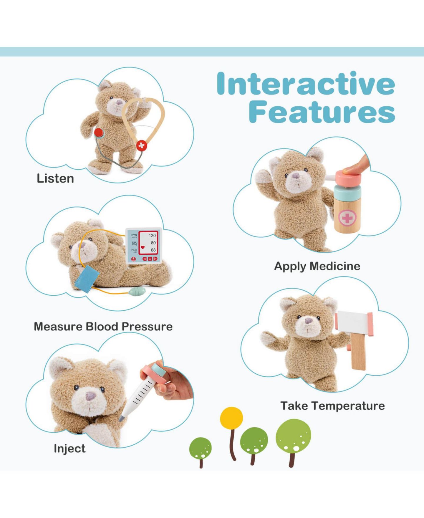 Детские игрушки Costway Wooden Doctor 24-Piece Play Set, Ages 3+, цвет: Синий — фото 6