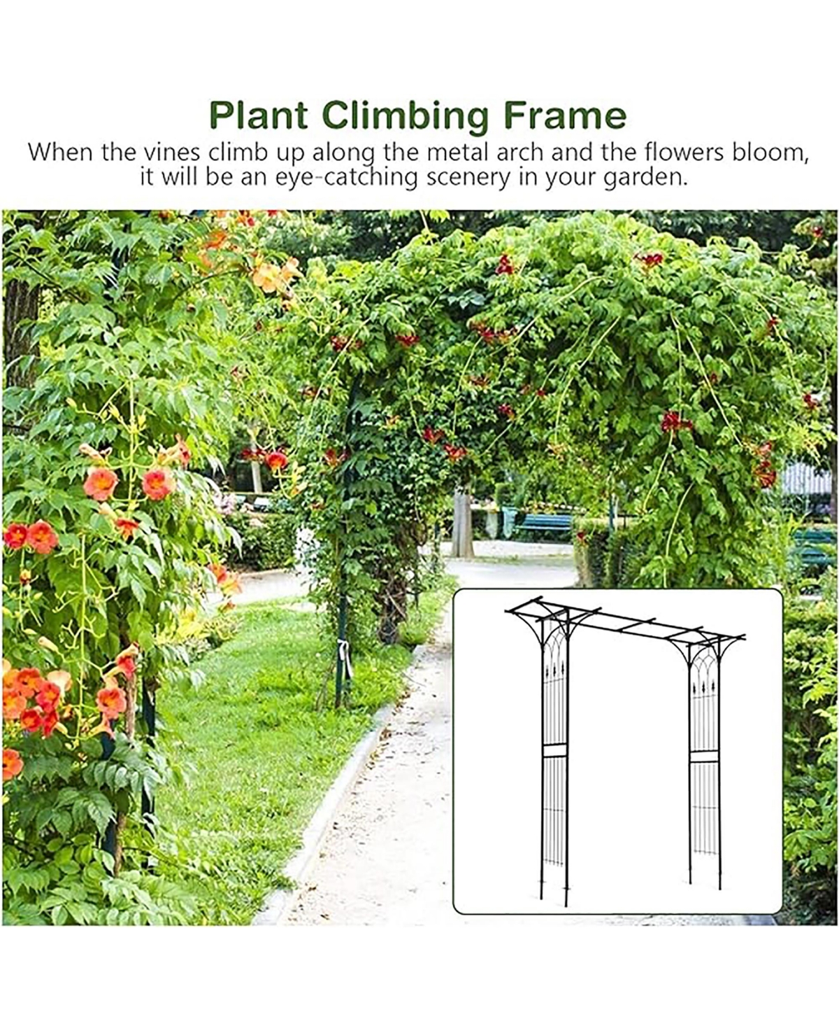 Gymax Outdoor Garden Arch Flowers Climbing Plants Trellis Metal Wedding Archway