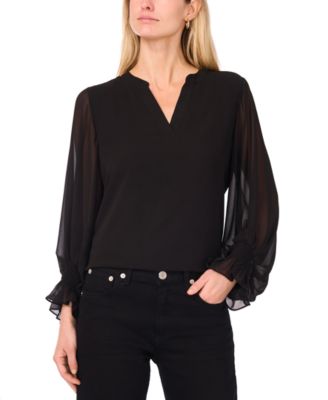 Women's Split-Neck Long-Sleeve Top