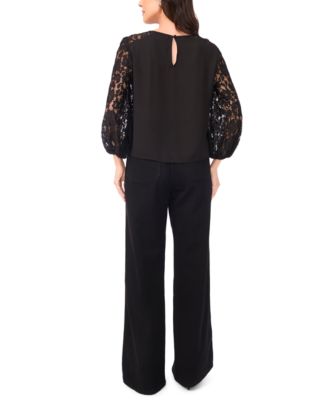 Women's Crewneck Lace 3/4-Sleeve Blouse