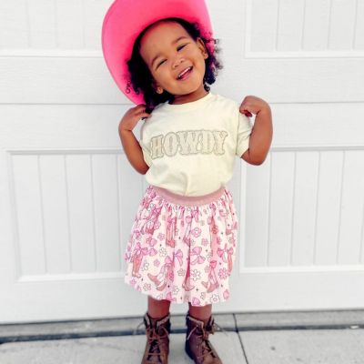 Little and Big Girls Howdy Patch Short Sleeve T-Shirt