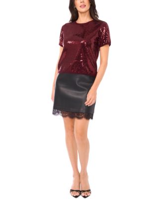 Women's Sequin Crewneck Short-Sleeve Top