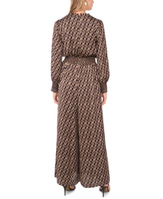 Women's Long-Sleeve Tie-Neck Jumpsuit