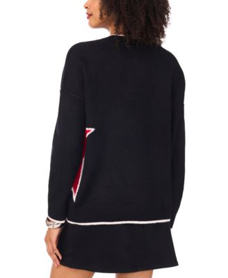 Women's Crewneck Tipped Star-Print Long-Sleeve Sweater