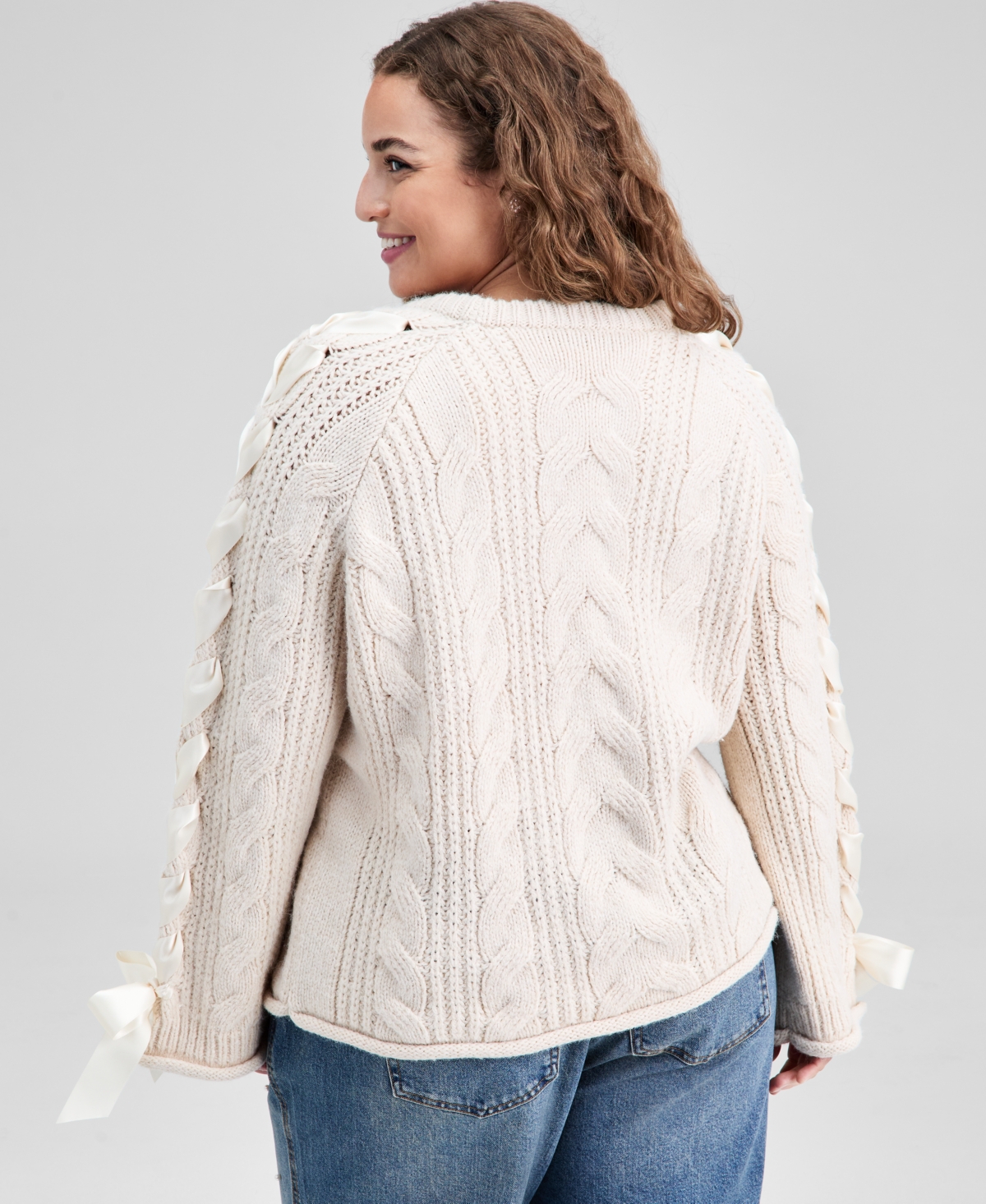 And Now This Trendy Plus Satin-Laces Cable-Knit Sweater, Macy's Exclusive
