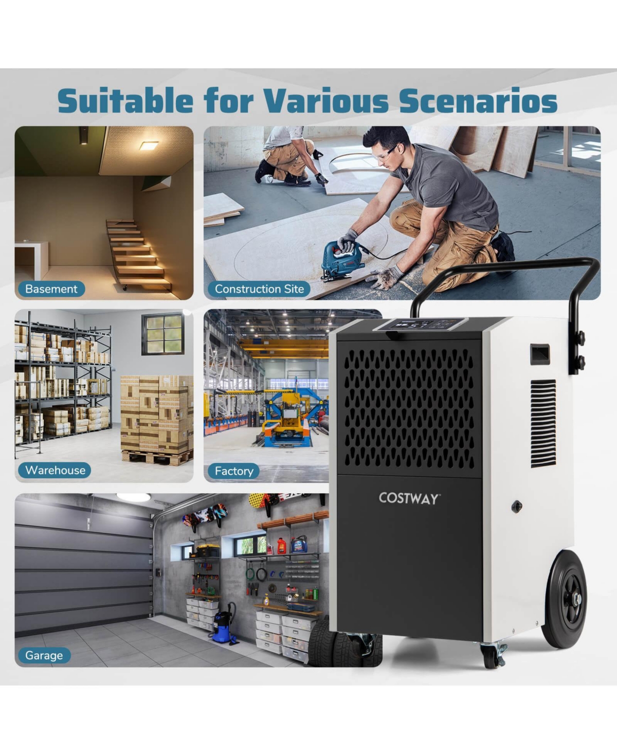 Costway 154 Pints Commercial Dehumidifier With Pump Drain Hoses For Basements Job Sites