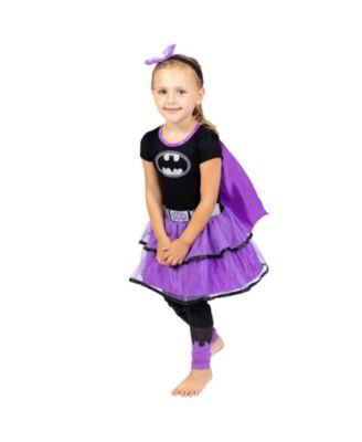 WARNER BROS Justice League Costume Dress Leggings Cape and Headband 4 Piece Set