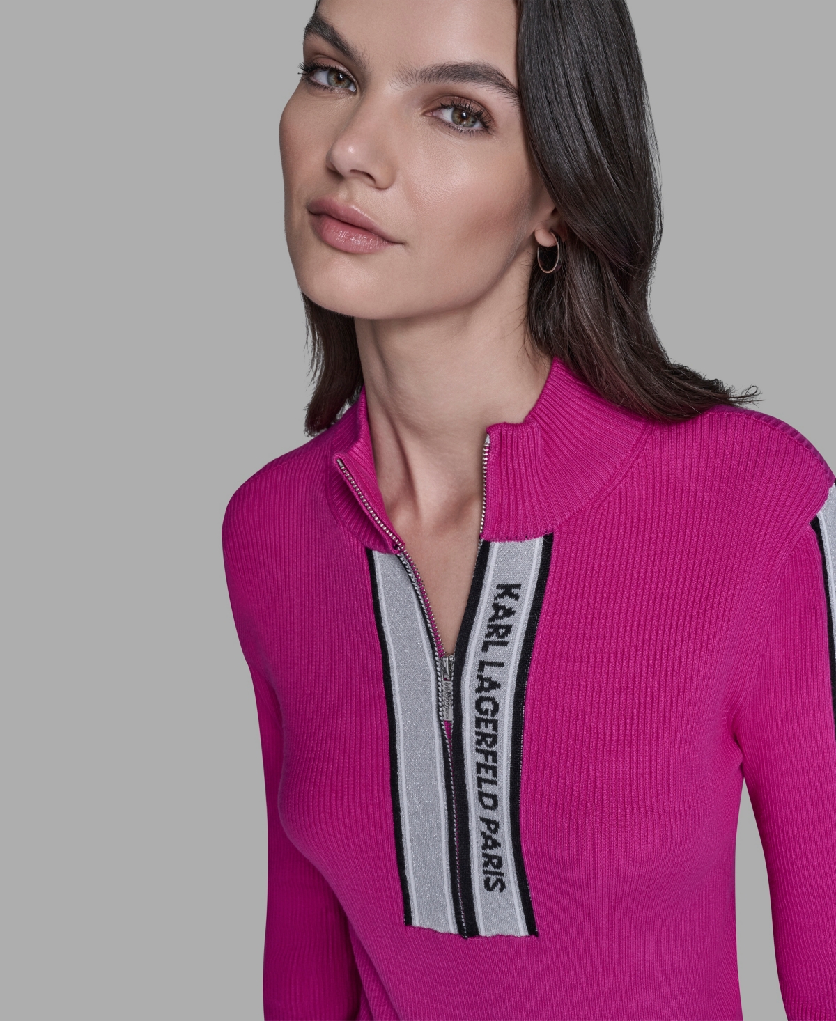 Karl Lagerfeld Women's Logo Tape Zip-up Sweater In Pink