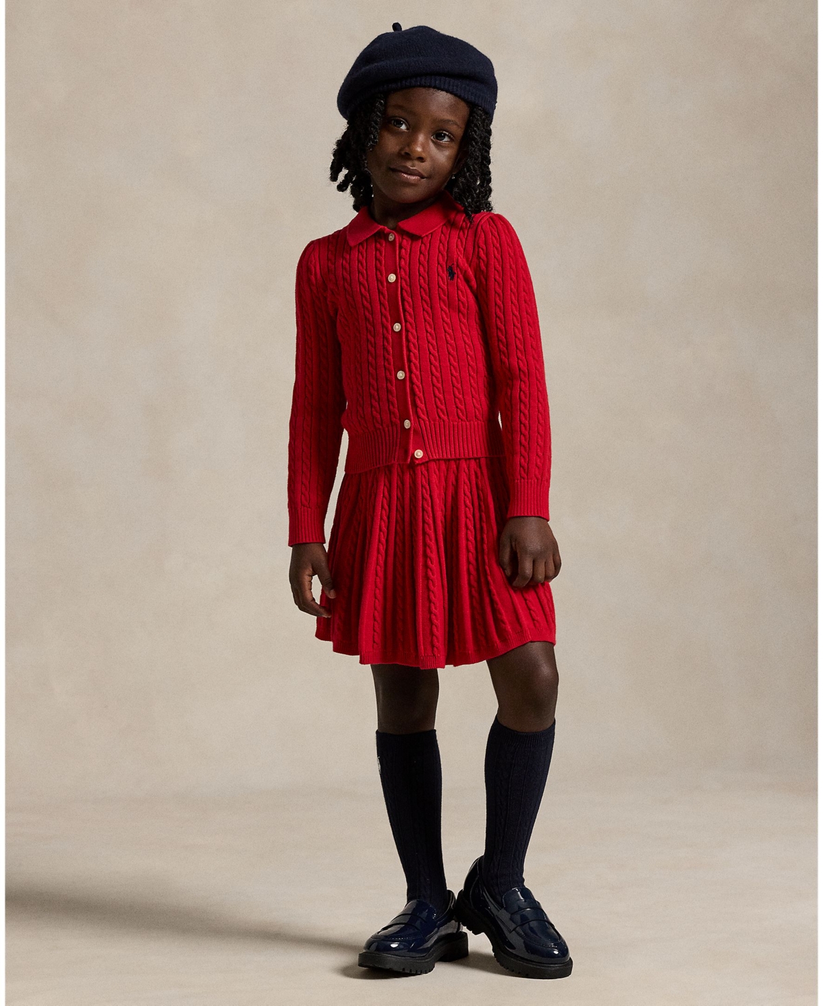 Polo Ralph Lauren Girls 7-16 2-piece Cotton Polo Cardigan Sweater And Skirt Set In Red