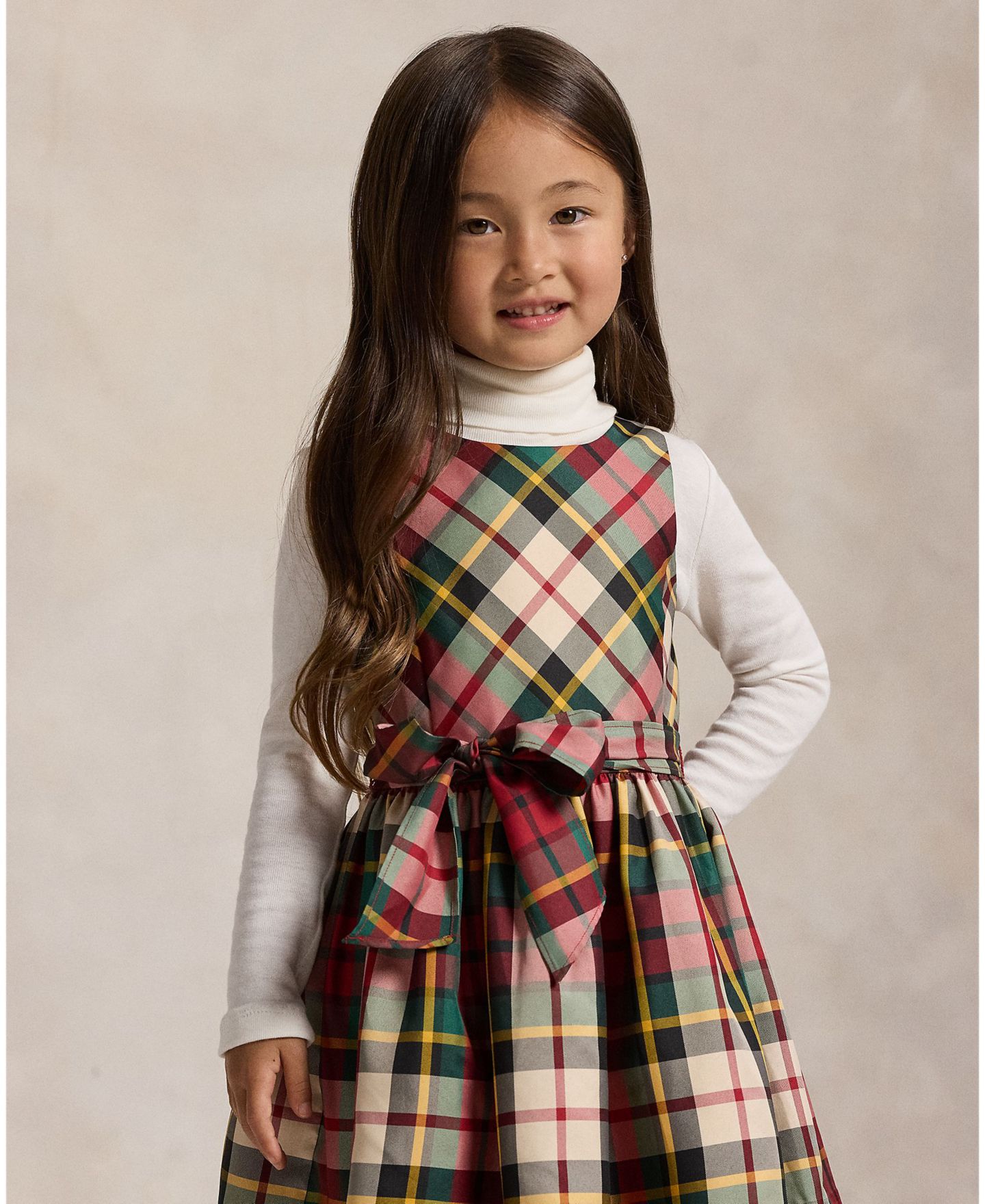Платье Polo Ralph Lauren Plaid Taffeta Sleeveless Dress для девочек, цвет: Красный / Кремовый — фото 3