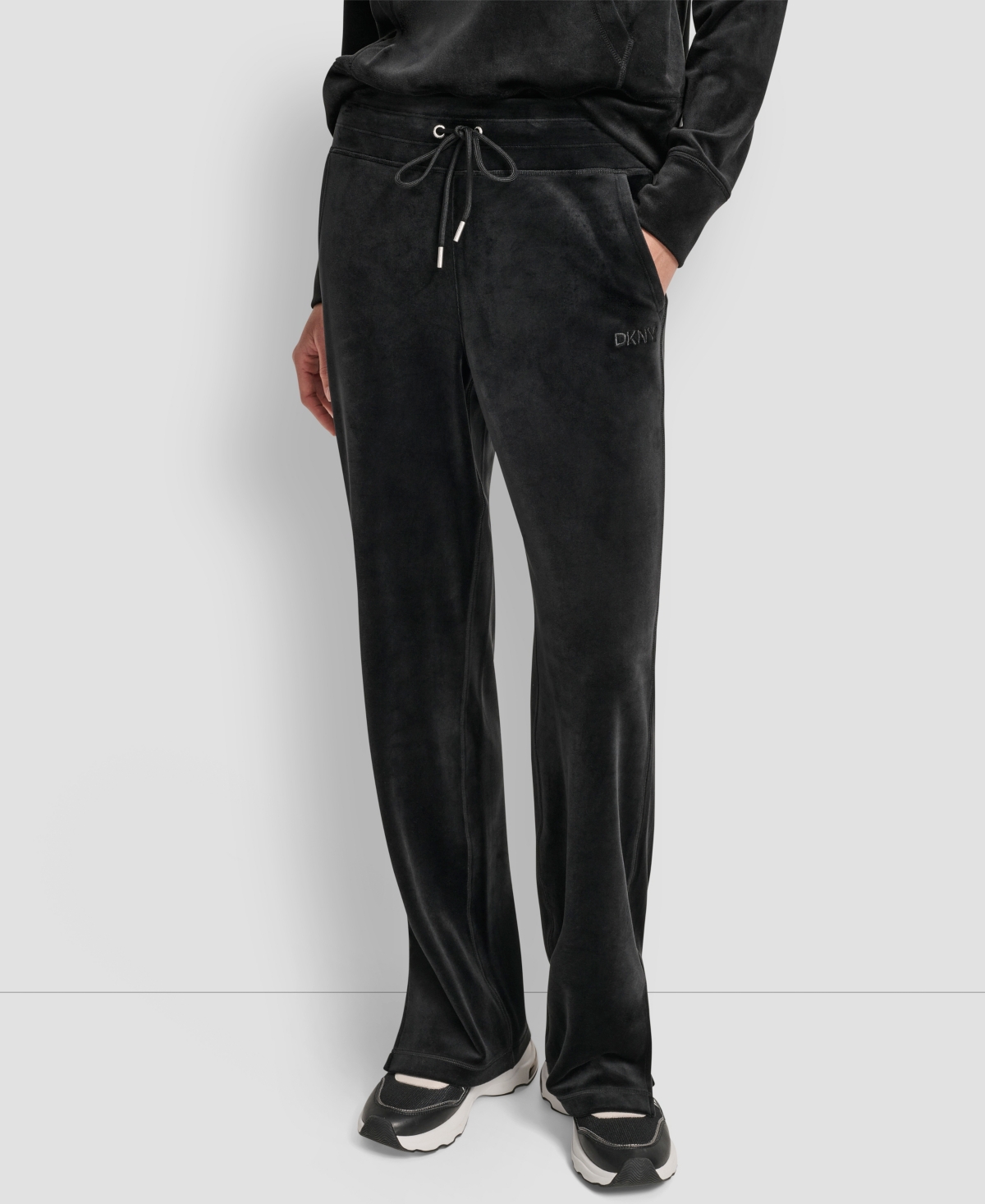Dkny Women's Hd Embroidery Logo Slit Track Pants In Black