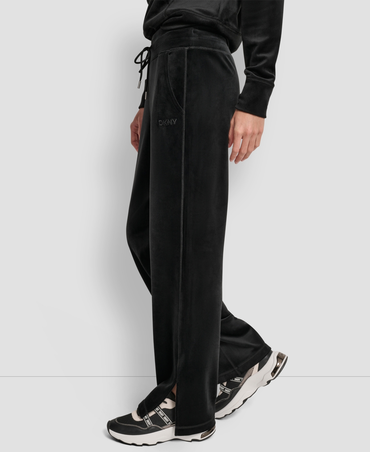 Dkny Women's Hd Embroidery Logo Slit Track Pants In Black
