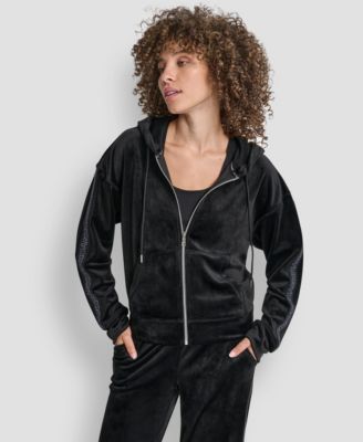 Women's Metallic Super Soft Velour Logo Elastic Full Zip Hoodie