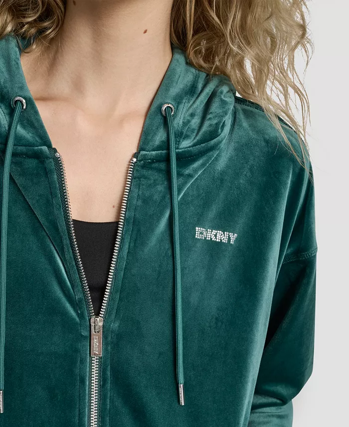 Women's Platinum Velour Rhinestone Logo Full-Zip Hoodie - thumbnail 4