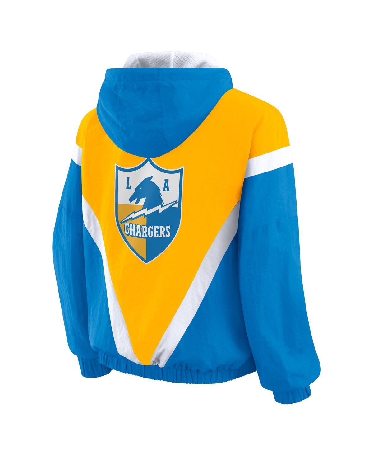 Wear By Erin Andrews Women's Gold/powder Blue Los Angeles Chargers Retro Crinkle Full-zip Hoodie Windbreaker Jacket In Multi