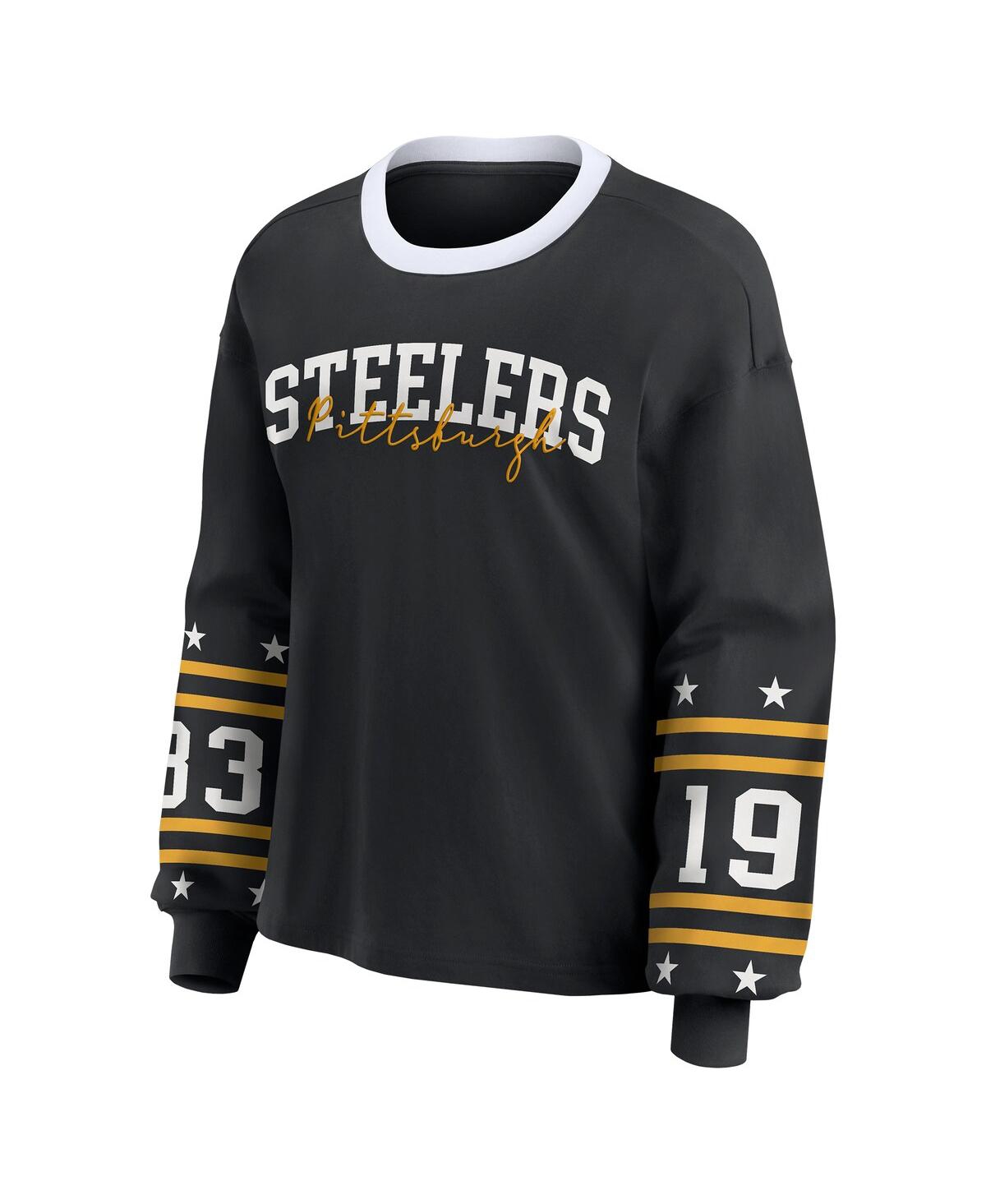 Wear By Erin Andrews Women's Black Pittsburgh Steelers Sport Long-sleeve T-shirt In Black