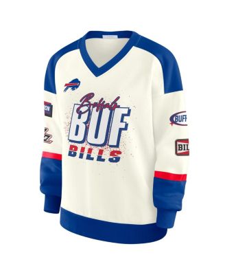 Women's Cream Buffalo Bills Racing Crew V-Neck Sweatshirt