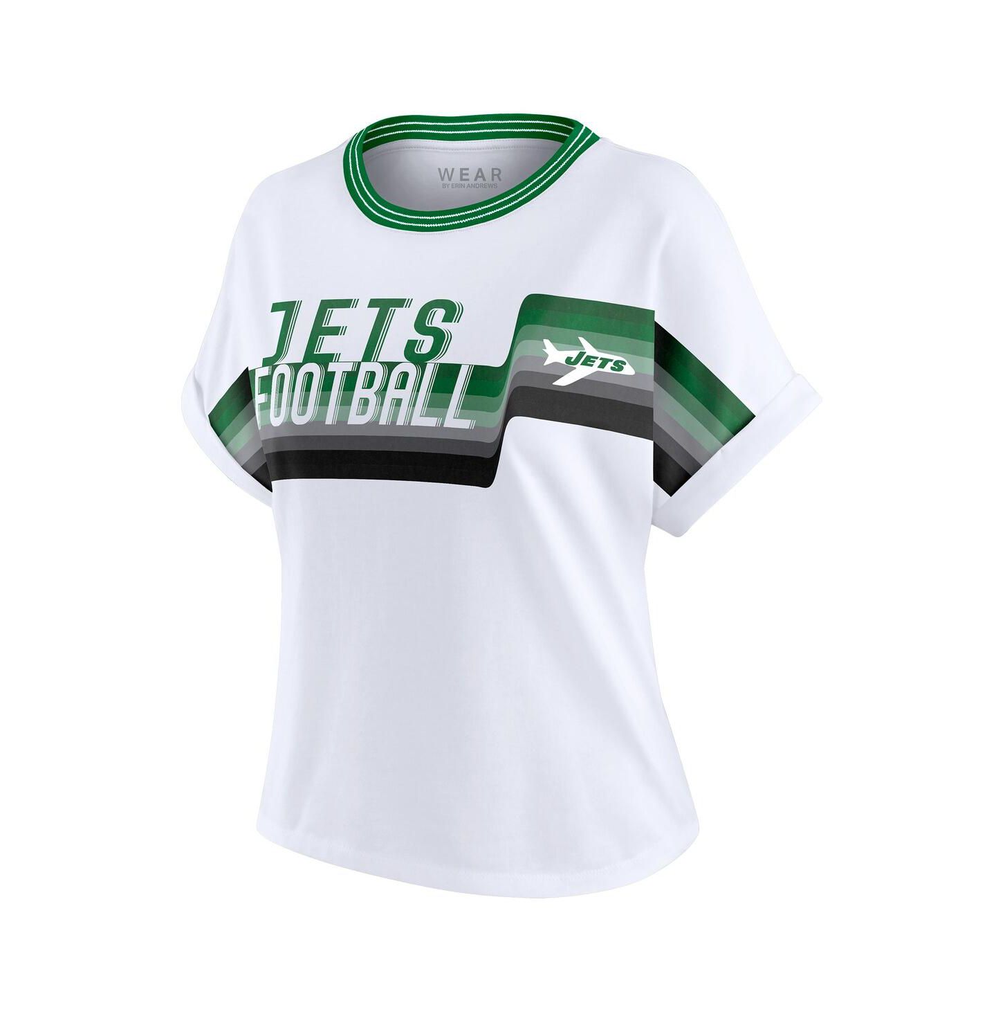 Женская футболка WEAR by Erin Andrews White New York Jets Cropped Center Stripe Dolman — фото 2