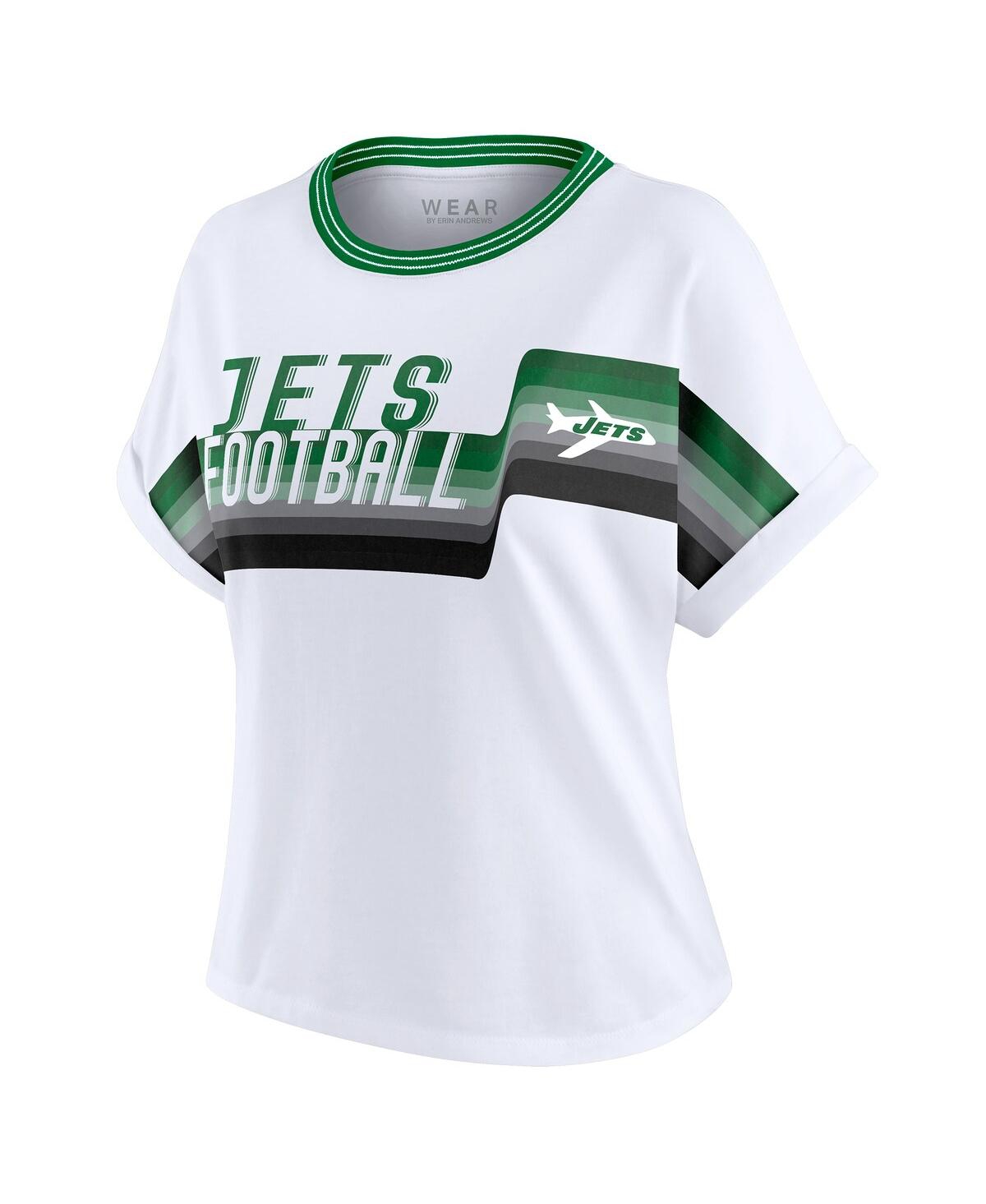 Wear By Erin Andrews Women's White New York Jets Cropped Center Stripe Dolman T-shirt In White
