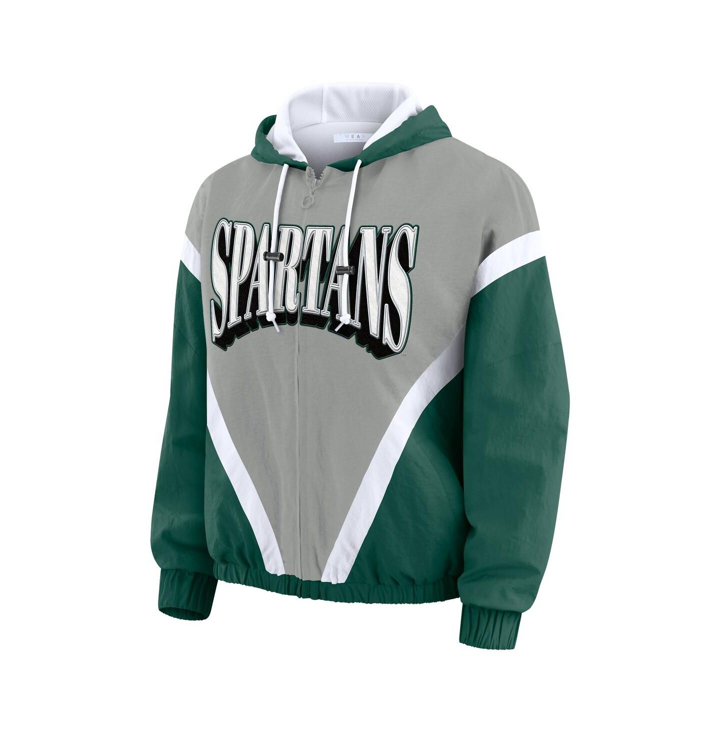 Женские худи WEAR by Erin Andrews Green/Gray Michigan State Spartans Color Block Full-Zip Windbreaker Jacket — фото 2